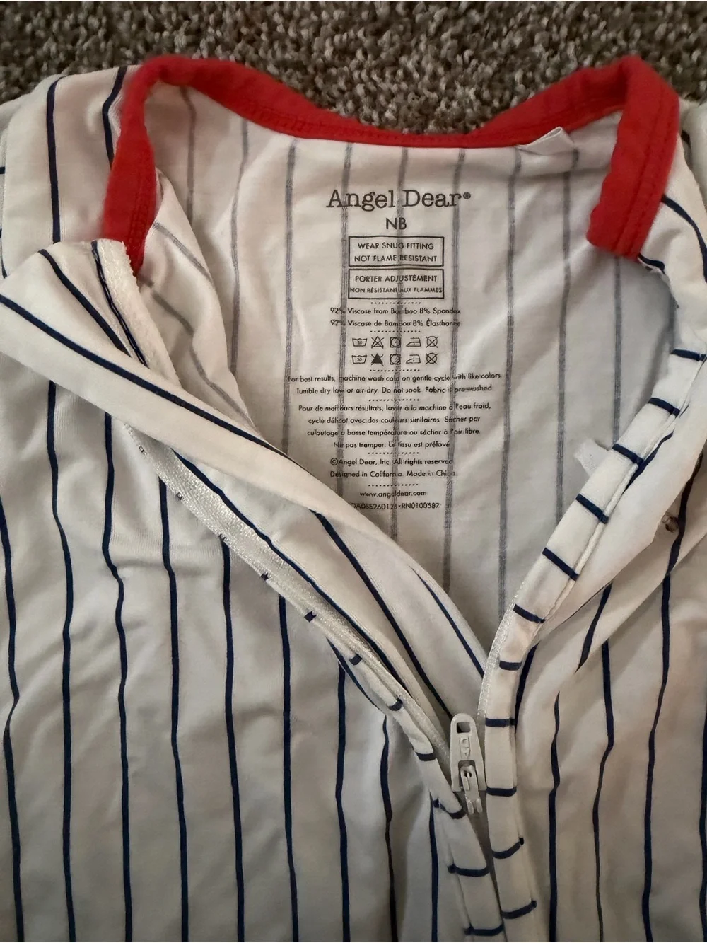 Angel Dear Striped White and Navy Baby Baseball Pajamas with Matching Blanket